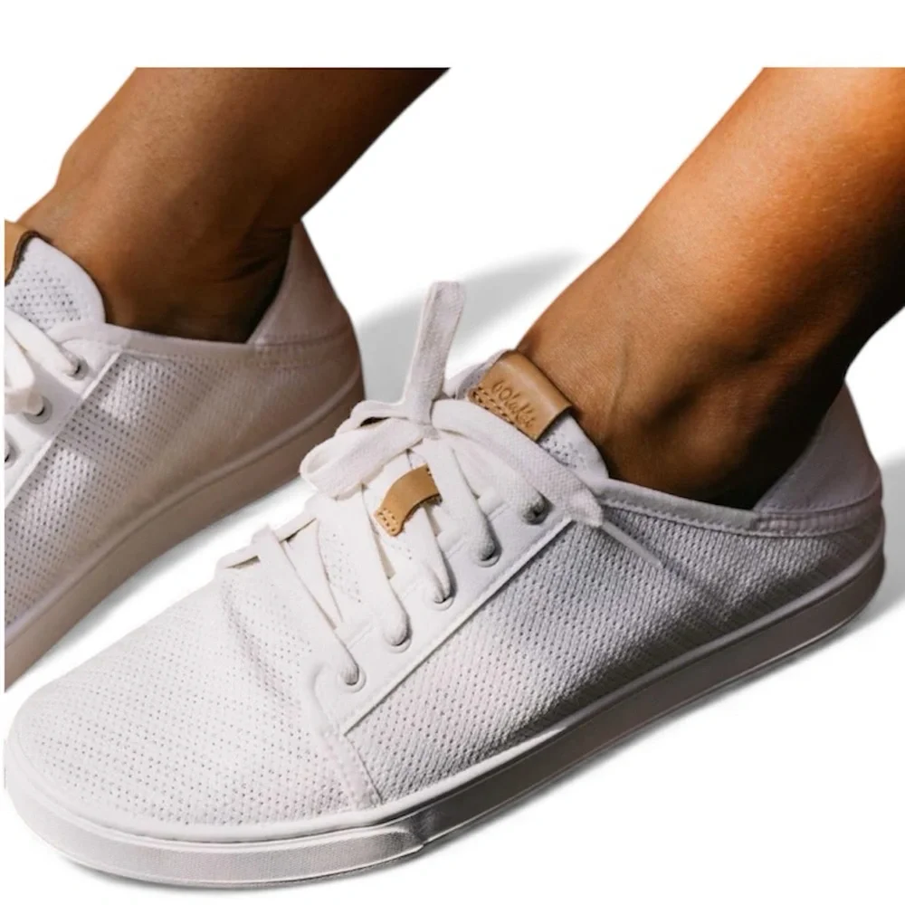 OluKai Cream-White Slip-On Perforated Sneaker Mule